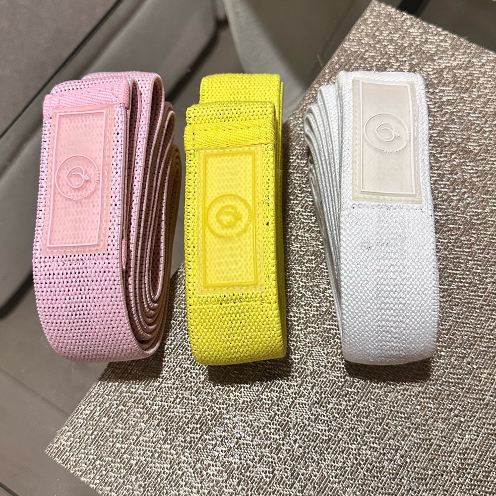 Three Resistance Bands in Pink, Yellow, and White- FOR THE PEACH BY DANI MUÑOZ